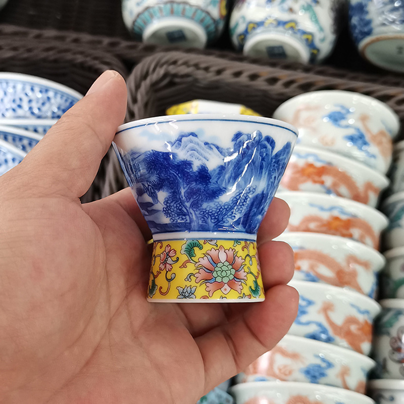 Men chủ cúp Kung Fu bộ trà trà Jingdezhen gốm xanh trắng phong cảnh cao cấp cốc trà trà bát trà cốc
