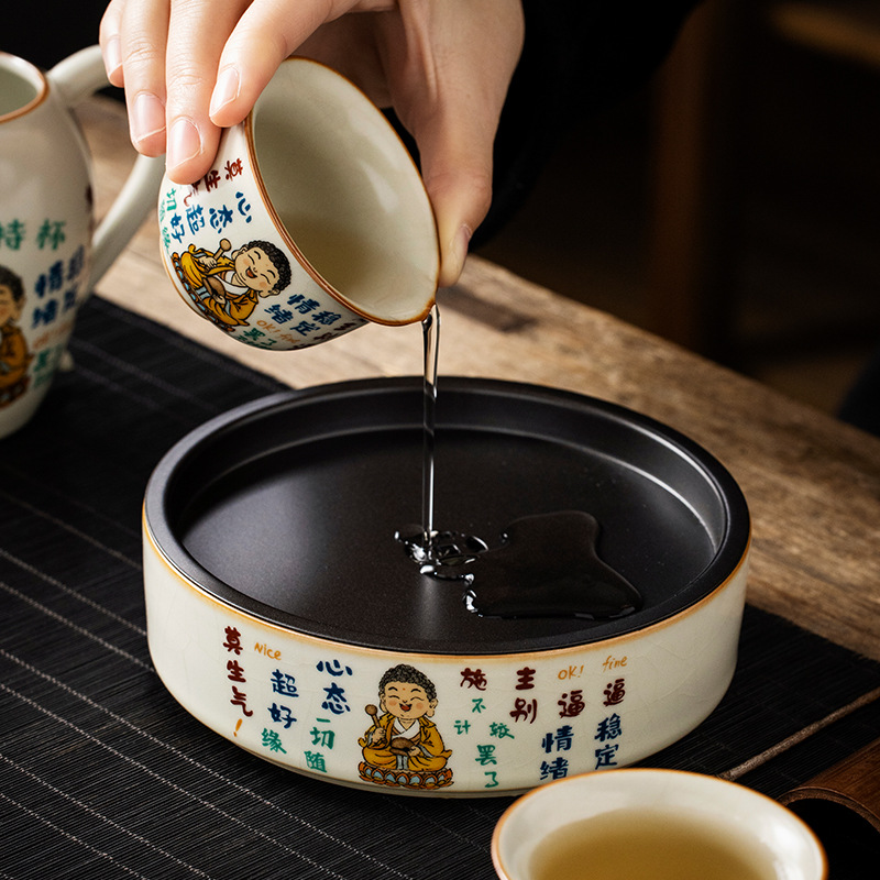 Cốc cầm cốc của Đức Phật Ru Kiln, cốc trà kiểu trữ nước cao cấp gia dụng, giá đỡ ấm hình tròn trữ nước dung tích lớn