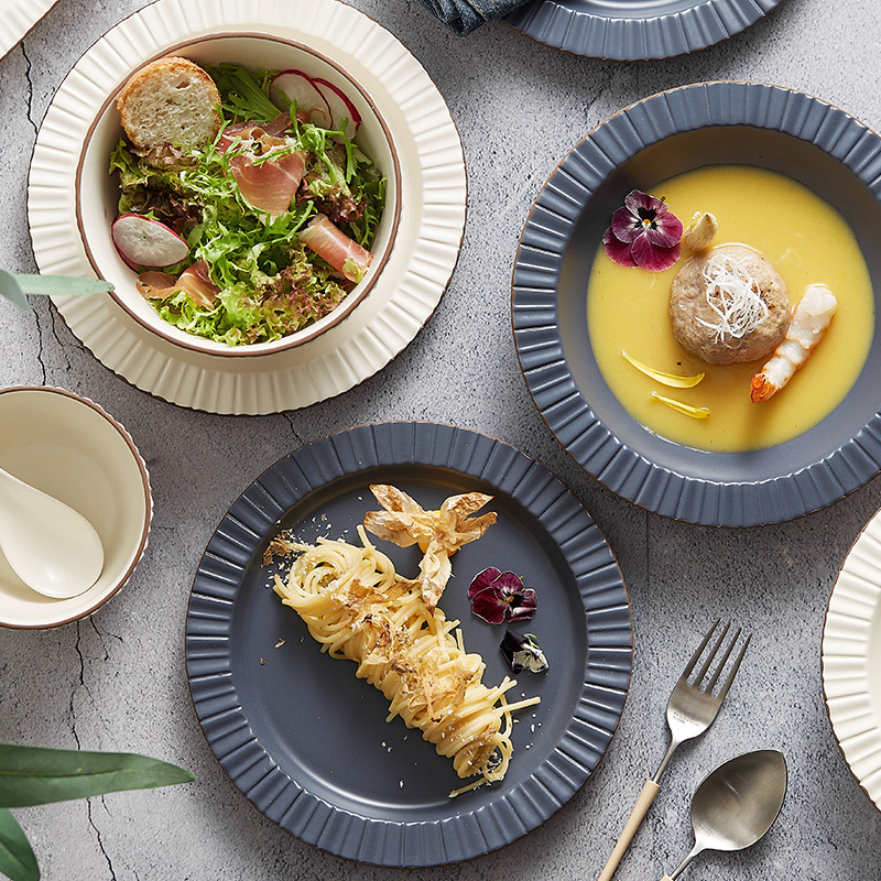 Bộ đồ ăn gốm sứ Bắc Âu, bát đĩa cao cấp, phong cách tối giản hiện đại, đẹp mắt trên Instagram, giá trị thẩm mỹ cao.