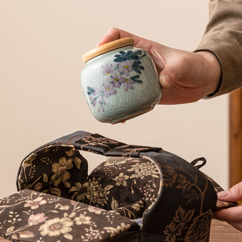 Bình đựng trà hoa mộc lan vẽ tay nguyên chất, bình đựng trà bằng gốm sứ có giá trị cao, túi đựng trà nhỏ