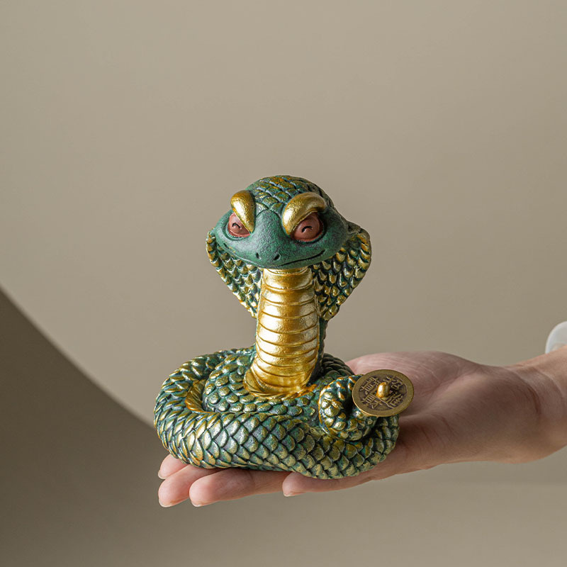 Đồ trang trí sáng tạo rắn vua kính đá xanh, đồ trang trí nhỏ để bàn gia dụng, đồ trang trí điêu khắc đá vi cảnh cây cảnh, một chiếc