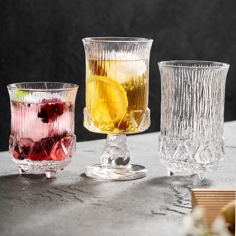 Cốc thủy tinh hoa văn cây cốc uống nước dày gia dụng ly rượu whisky cốc nước trái cây tráng miệng cốc nước trái cây cốc cao cốc có giá trị cao