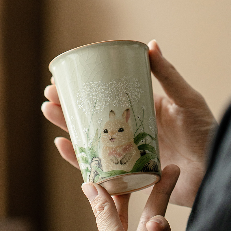 Cốc Coke thỏ dễ thương màu be Ru Kiln Cốc tiện dụng Cốc pha trà gốm sứ cỡ lớn Cốc đơn Bộ trà Kung Fu