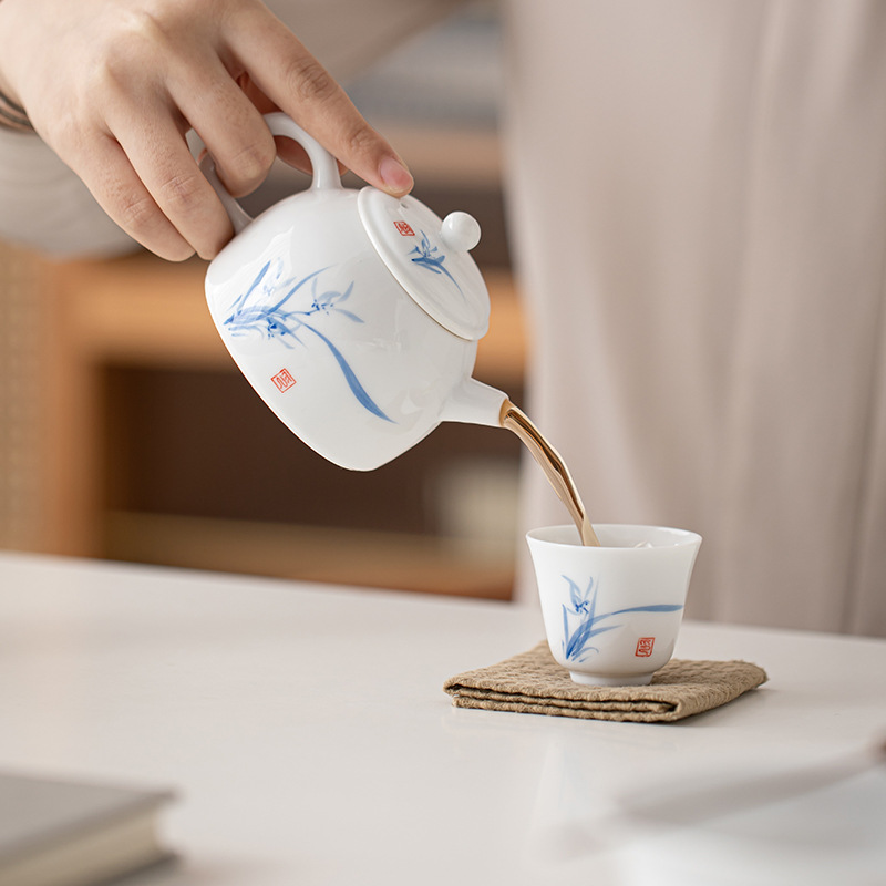 Cốc trà sứ trắng vẽ tay màu tráng men cốc trà cốc trà nhỏ gia dụng cốc hương thơm cốc cốc chủ nhân bộ trà Kung Fu