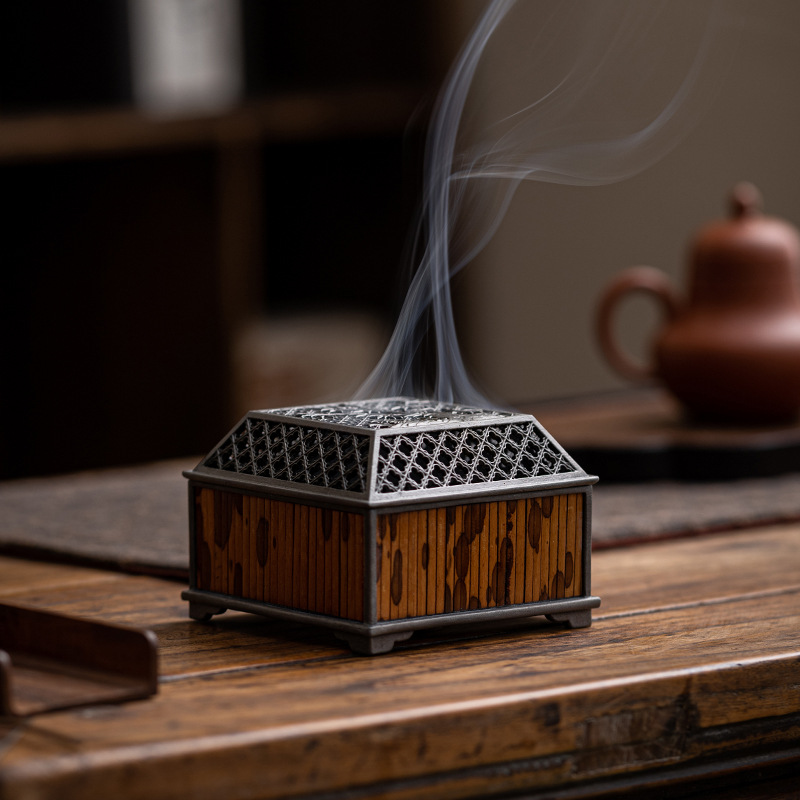Khay Lư Hương bằng tre Xiangfei khay Lư hương liệu gia dụng kiểu Trung Quốc trong nhà rỗng có nắp đậy bằng gỗ trầm hương gỗ nguyên khối