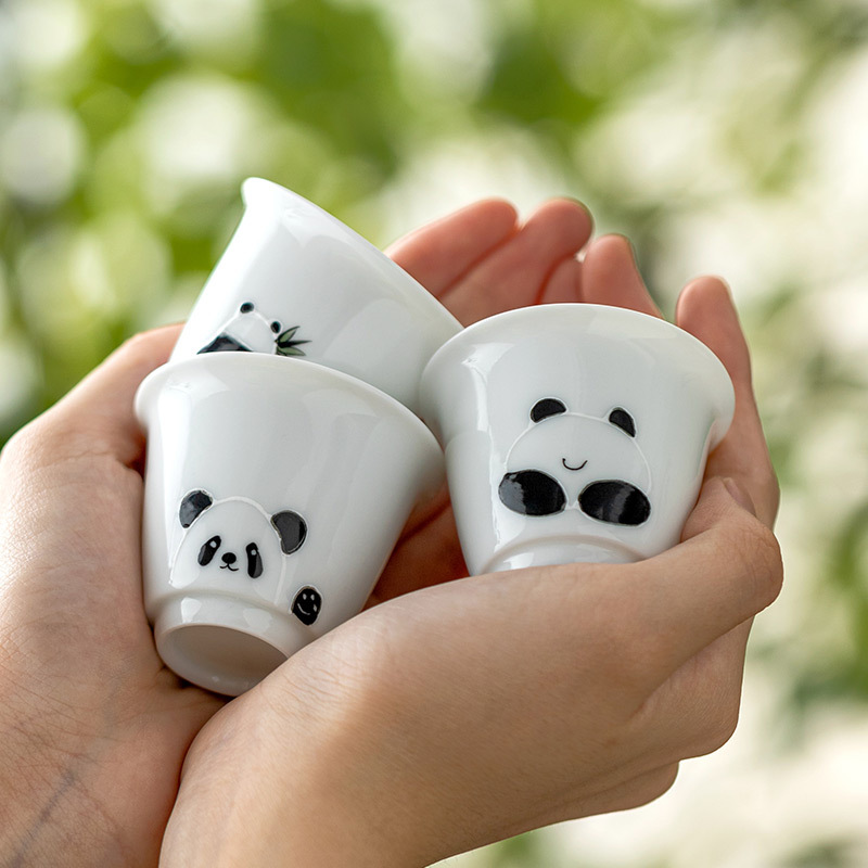 Cốc trà gấu trúc sứ trắng Dehua cốc trà gốm sứ cốc chủ nhân tách trà bộ trà Kung Fu đơn cốc nhỏ hiếu khách kiểu Trung Quốc