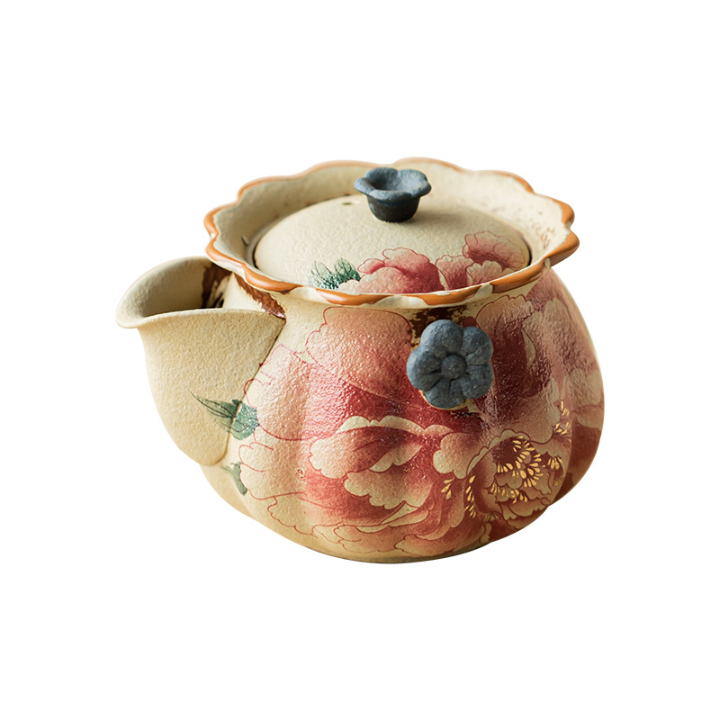 Bộ ấm trà cầm tay màu xanh và trắng đá lửa màu đỏ hộ gia đình cổ mẫu đơn ấm trà gốm chống bỏng ấm trà đơn Kung Fu bộ trà
