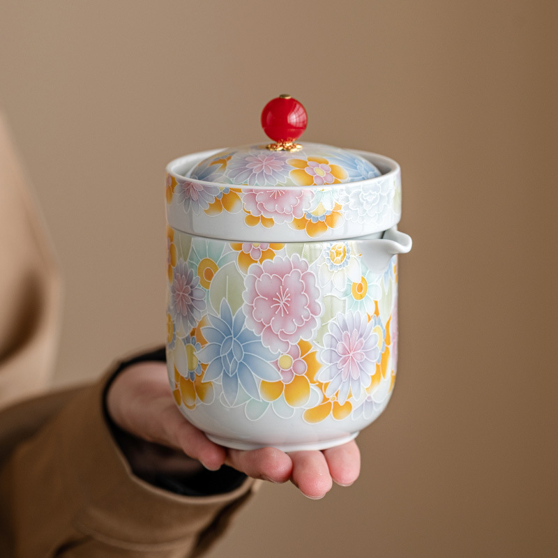 Bộ ấm trà du lịch vạn hoa tráng men cổ cốc trà cốc trà một ấm bốn cốc cốc cốc khách di động ngoài trời