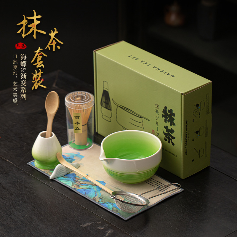 Ốc xà cừ Gradient Gốm sứ Matcha Bộ tám món Trà Bát Matcha đứng Muỗng trà Bộ lọc màn hình bột Trà Baixi