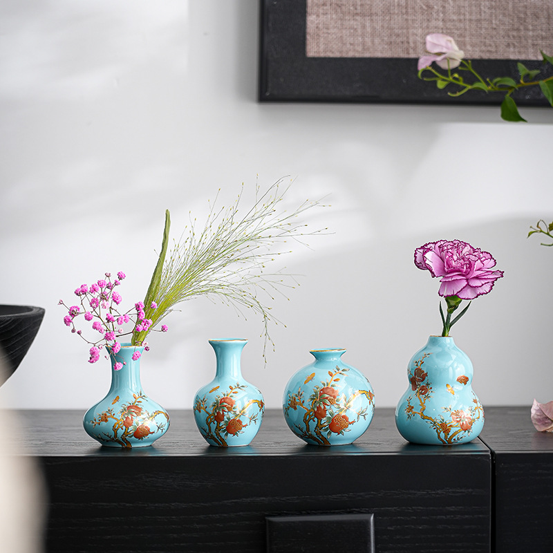 Bình hoa gốm sứ đồ trang trí nhà nhỏ để bàn nhỏ đồ trang trí mini thủy canh cắm hoa sang trọng nhẹ hoa nghệ thuật