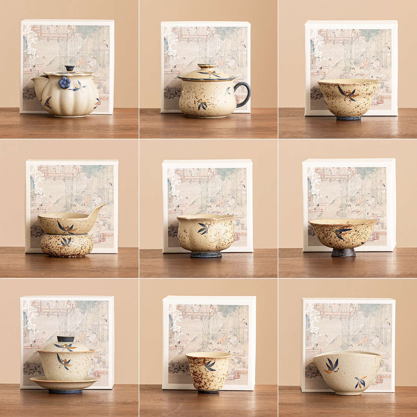 Tách trà Kung Fu, tách chủ, tách đơn, tách trà gốm sứ, màu xanh trắng, đá lửa đỏ, vẽ tay hoa lan, bộ đầy đủ, tùy chọn