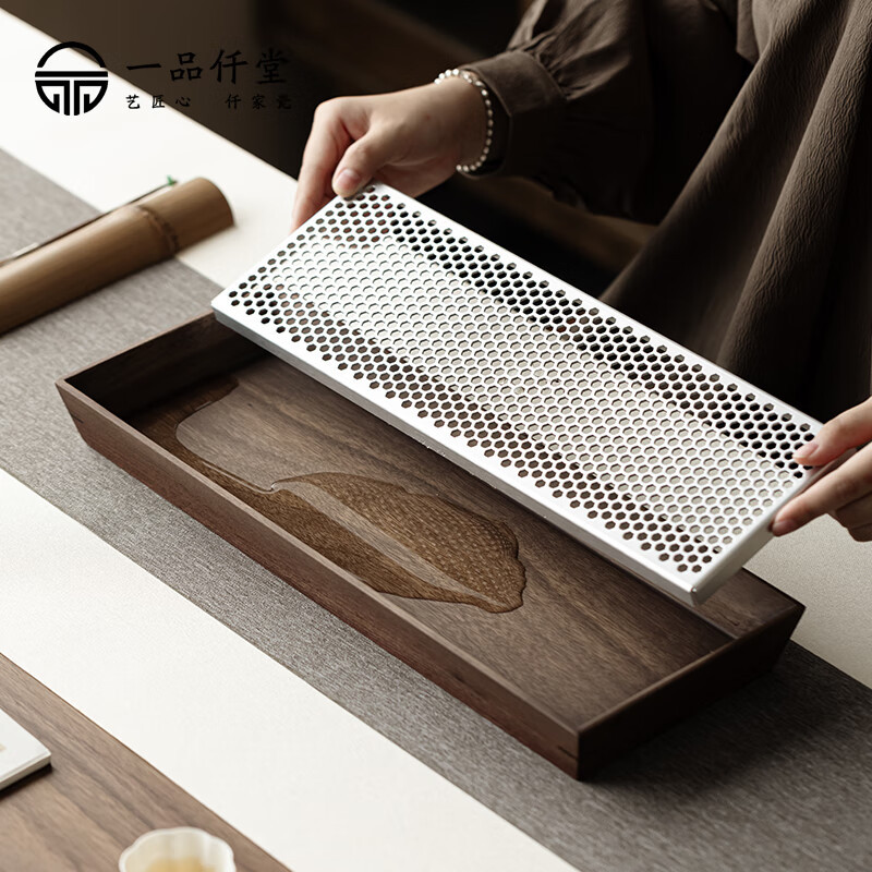 Khay trà óc chó dùng trong gia đình, loại trữ nước hình chữ nhật, bàn trà nhỏ, khay pha trà khô, khay đựng bộ trà kung fu.