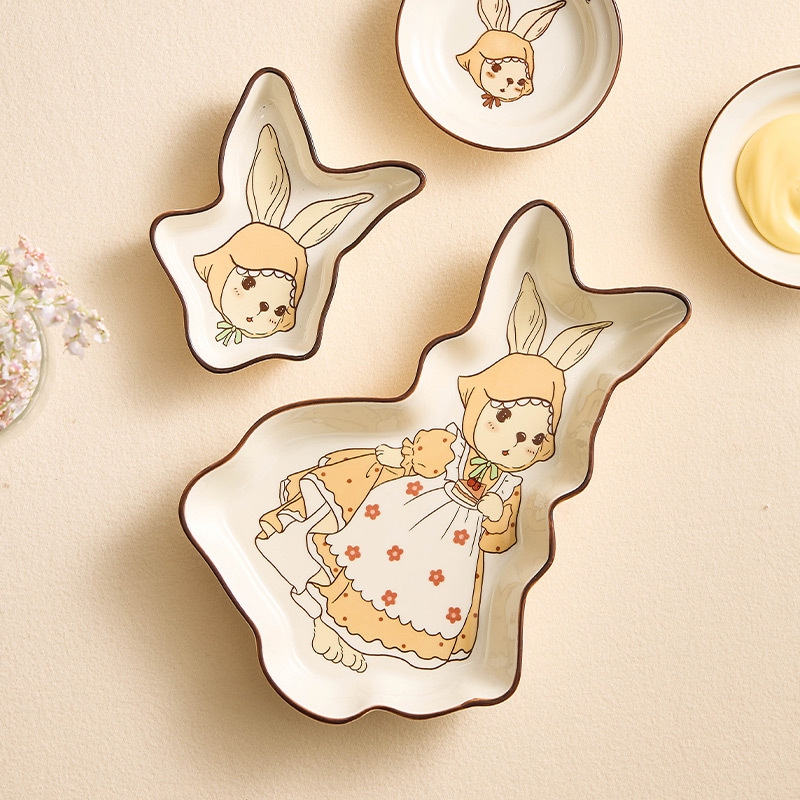 Đĩa ăn vặt gốm sứ Đĩa nước sốt Đĩa nhỏ Đĩa salad trái cây gia dụng Đĩa chấm tim Đĩa thỏ hoạt hình dễ thương sáng tạo