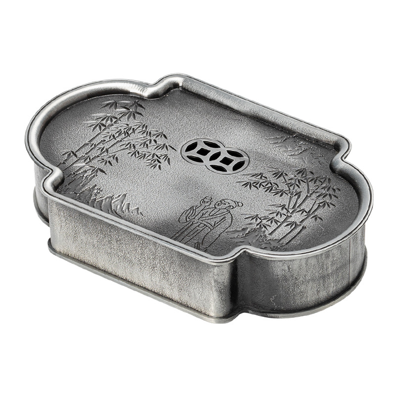 Ấm hợp kim cổ điển, khay pha khô cũ, khay pha trà, khay đựng cốc trà, khay chứa nước trà đạo, khay rửa bình Cỡ Nhỏ