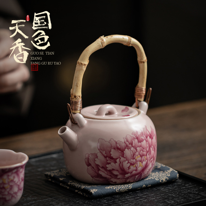 Ấm trà chùm tre hoa mẫu đơn Fenru ấm trà gốm sứ có thể mở ra để nâng cao phong cách Trung Quốc bộ trà Kung Fu ấm đơn hộp quà