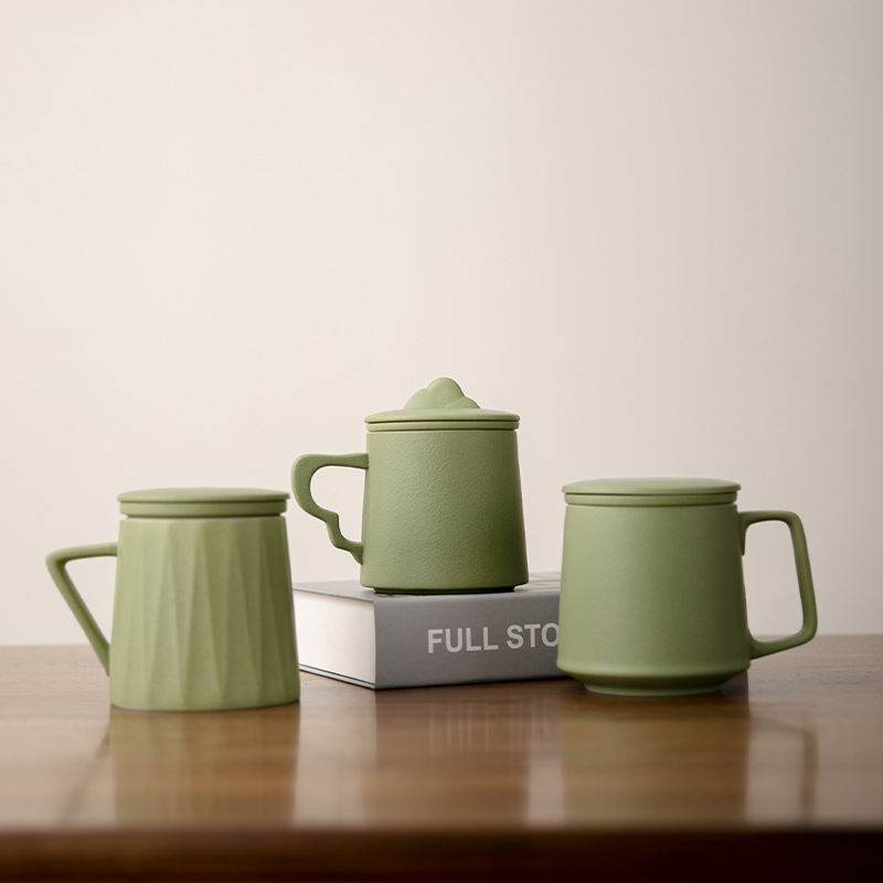 Cốc trà gốm sứ có nắp tách trà tách trà cốc pha trà đơn giản nhẹ nhàng sang trọng cho cá nhân nam nữ bán buôn cốc nước văn phòng
