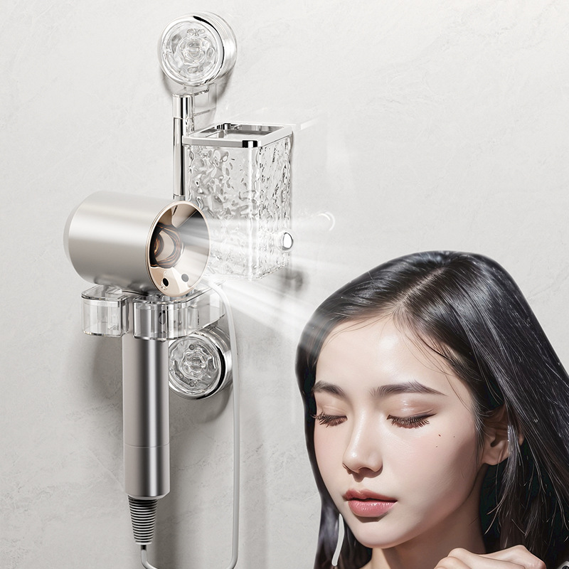 Giá để máy sấy tóc cốc hút, giá treo máy sấy tóc xoay đa chức năng không đục lỗ, giá treo máy sấy tóc treo tường phòng tắm