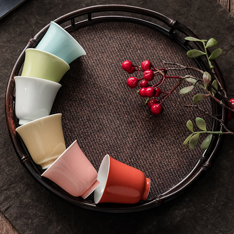 Cốc trà Kung Fu tráng men màu Cốc trà ngon cốc nữ màu hồng xanh tím cốc đơn gốm sứ gia dụng cốc nhỏ Bộ trà