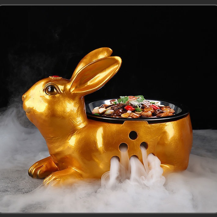 Hình thỏ trắng nhỏ đặc biệt khách sạn đá khô sáng tạo đĩa lẩu hình đĩa lớn nhà hàng sưởi ấm cao cấp
