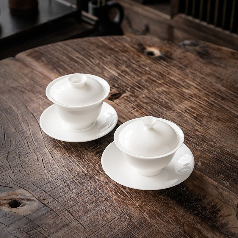 Bán buôn cốc trà, Phụ Kiện Bộ trà, Bộ trà sứ trắng cao, bát có nắp, bát Ba tài, dụng cụ pha trà, bát trà sứ trắng tinh khiết