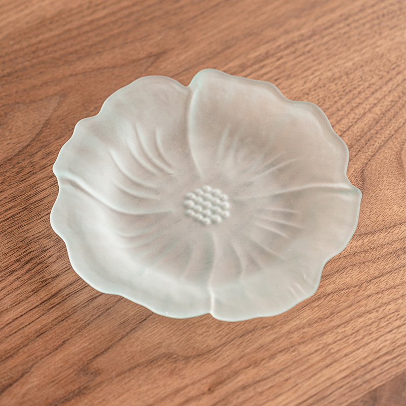 Bình thủy tinh pha lê hoa sen, đế tách trà trong suốt kiểu Đài Trung, đế ấm trà, khay đựng trà cao cấp tinh tế