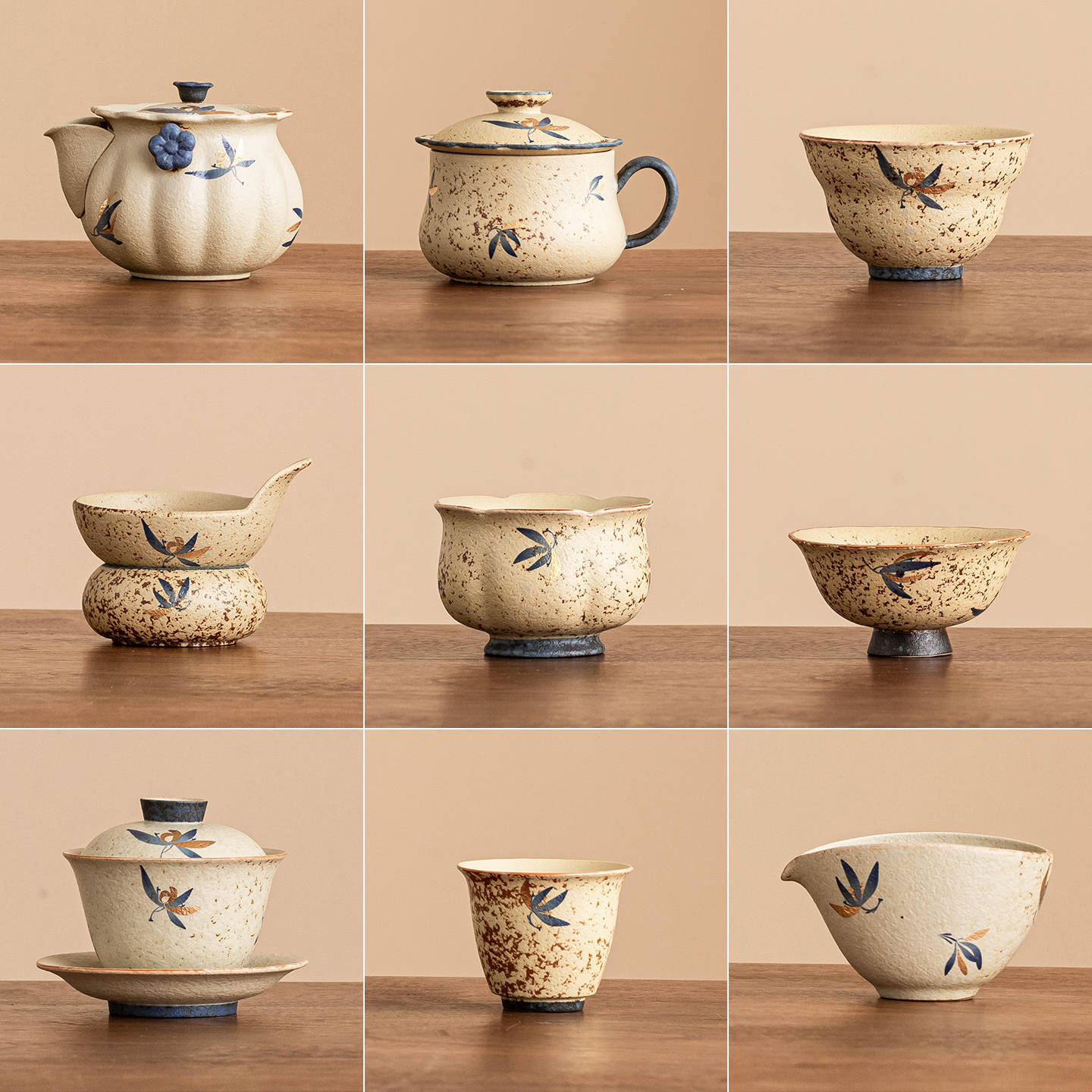 Tách trà Kung Fu, tách chủ, tách đơn, tách trà gốm sứ, màu xanh trắng, đá lửa đỏ, vẽ tay hoa lan, bộ đầy đủ, tùy chọn