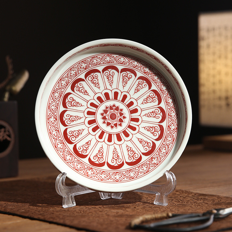 Chậu sứ trắng xanh Jingdezhen, bàn pha khô, trà sứ, bình chứa nước, khay đựng nước, khay đựng trà, bát có nắp phong cách wabi-jifeng cao cấp