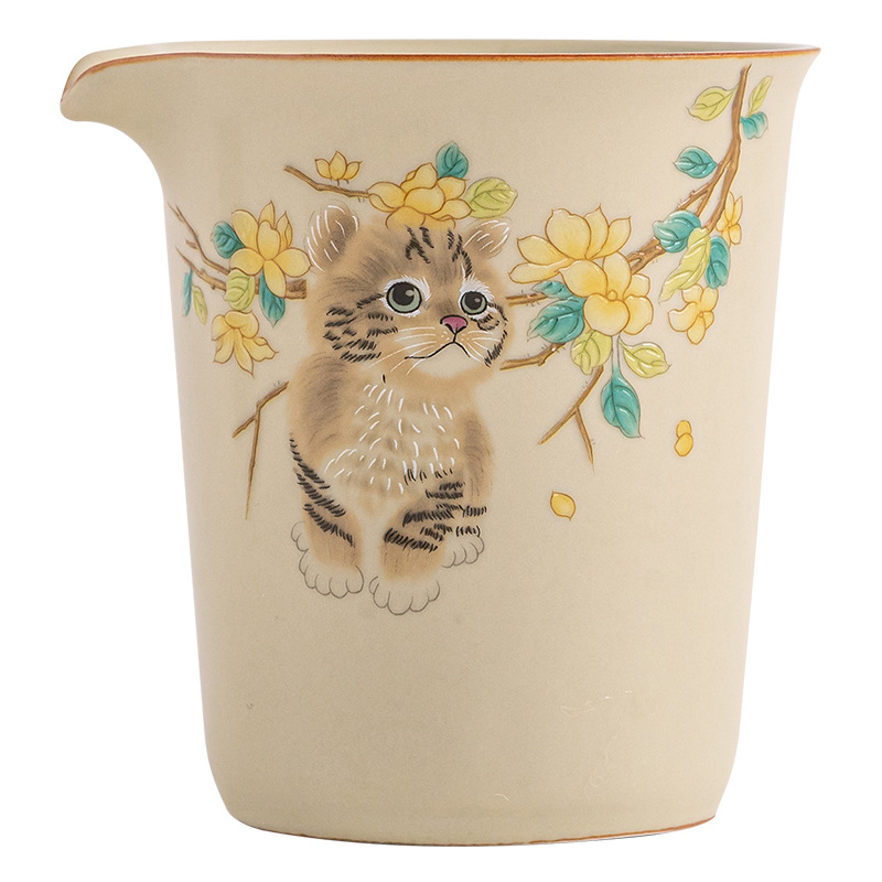 Cốc Công bằng lò Ru màu vàng gạo giả Tống, cốc trà gia dụng lọc trà một tay, dụng cụ pha trà Kung Fu