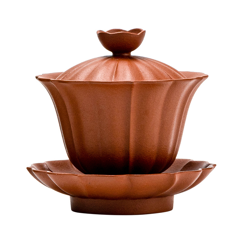 Bộ bát có nắp cát tím Yixing Lily ấm pha trà Kung Fu đất sét đỏ nguyên chất thủ công cổ điển cốc trà Bộ trà Bát trà