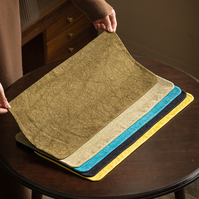 Thảm trải bàn trà xanh rêu nhuộm cà vạt mẫu mới, thảm trải bàn trà đạo kiểu Trung Quốc hai lớp, thảm trải bàn bằng vải lanh xốp khô không thấm nước