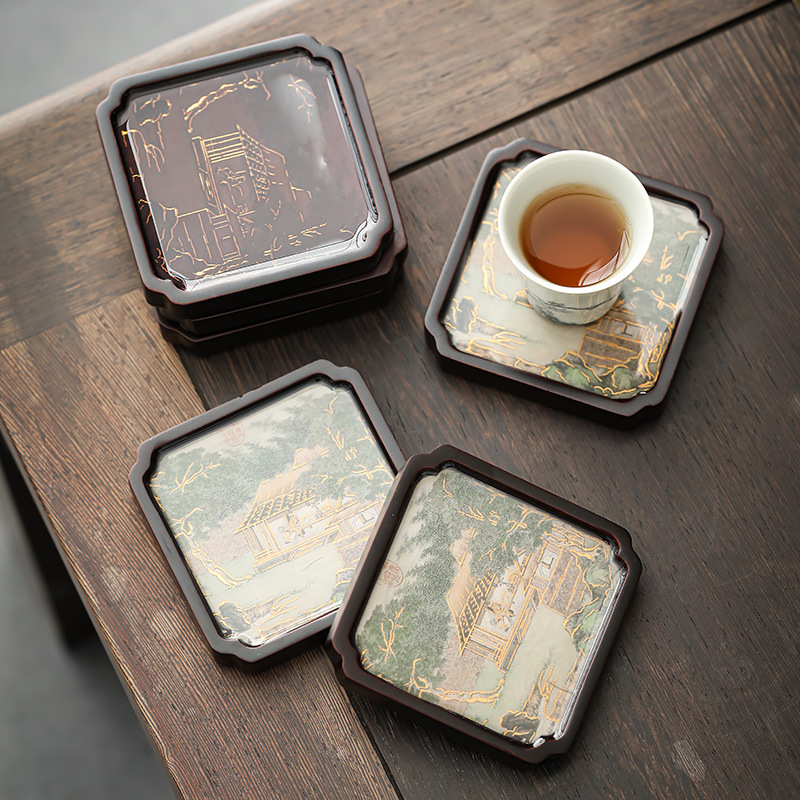 Đế Lót Ly đổi màu phong cách Quốc Triều đế ly trà cổ điển kiểu Trung Quốc đế cách nhiệt đổi màu sáng tạo chịu nhiệt phụ kiện trà đạo Kung Fu