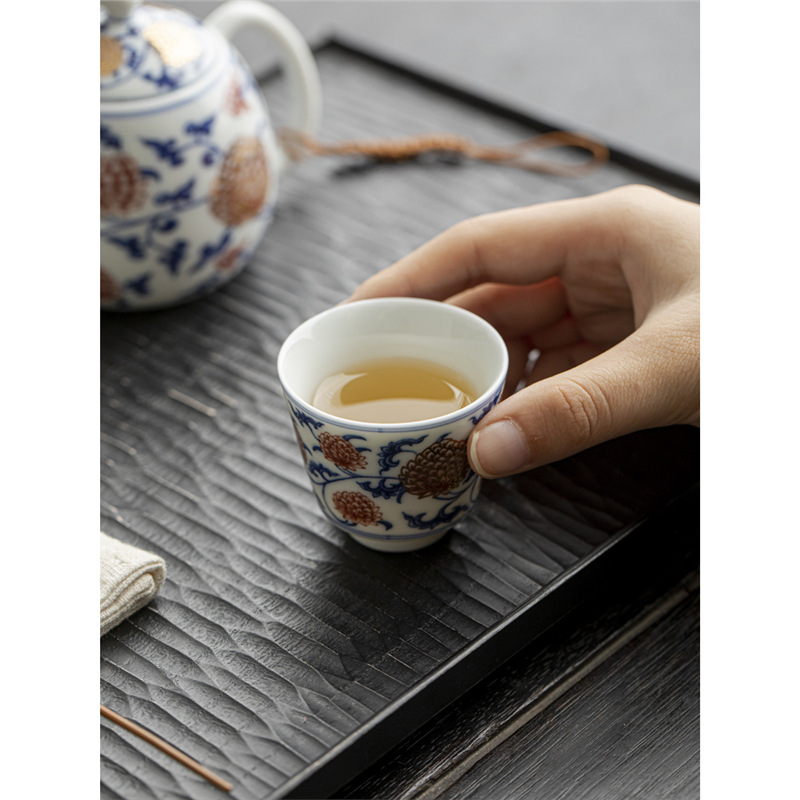 Màu xanh và trắng men đỏ chủ nhân cốc hoa sen kim cương cốc trà gốm sứ cốc khách cốc đơn cốc sản phẩm gia dụng bán buôn cổ điển