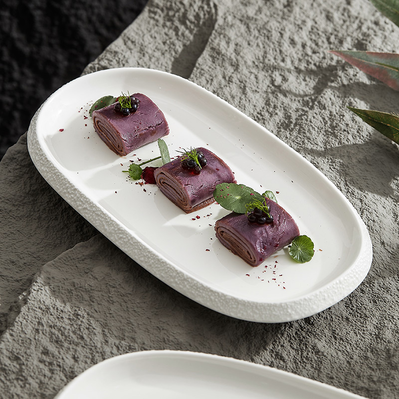 Đĩa gốm, đĩa rau, đĩa hình bầu dục gia dụng, Bộ Đồ Ăn Đặc biệt, Đĩa nông cao cấp, đĩa nghệ thuật màu trắng, đĩa rau lạnh