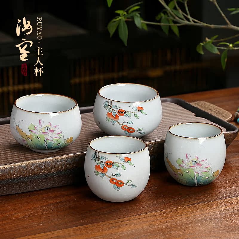 Cốc trà Ruyao cốc chủ nhân cốc đơn bát trà cao cấp cao cấp sản phẩm đặc biệt cá nhân tách trà Kung Fu hồng sen