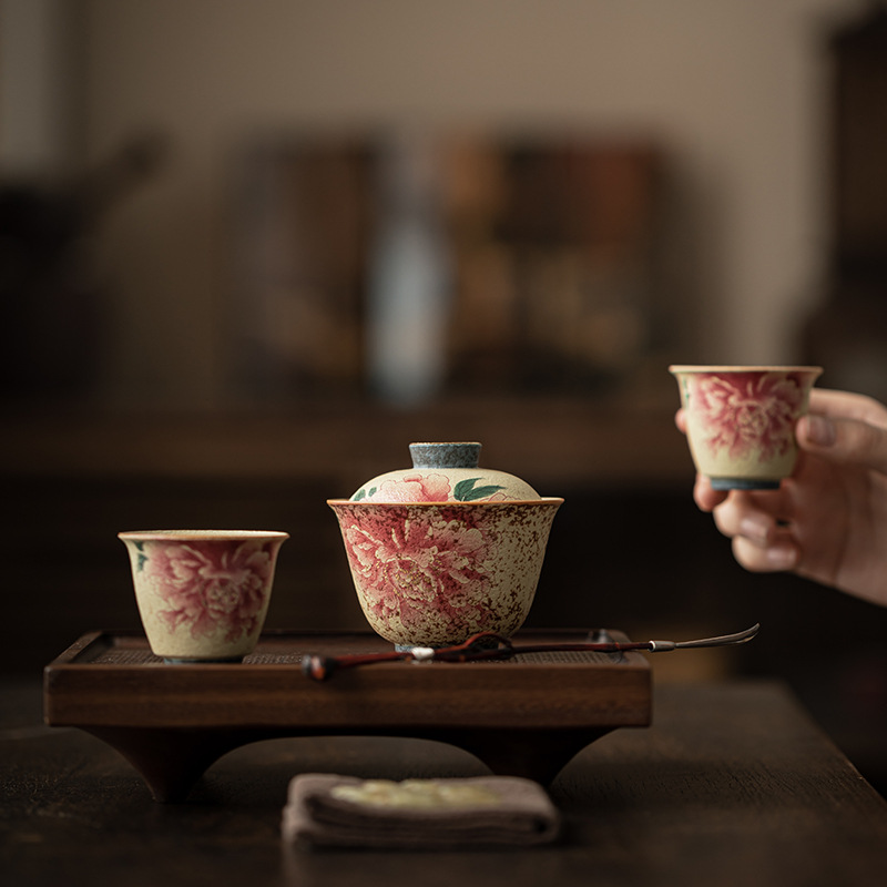 Bát có nắp ba mảnh màu xanh và trắng, kiểu cổ, màu sắc và hương thơm dân tộc, bát pha trà gia dụng, kích thước lớn có nắp, hộp quà tặng tách trà.