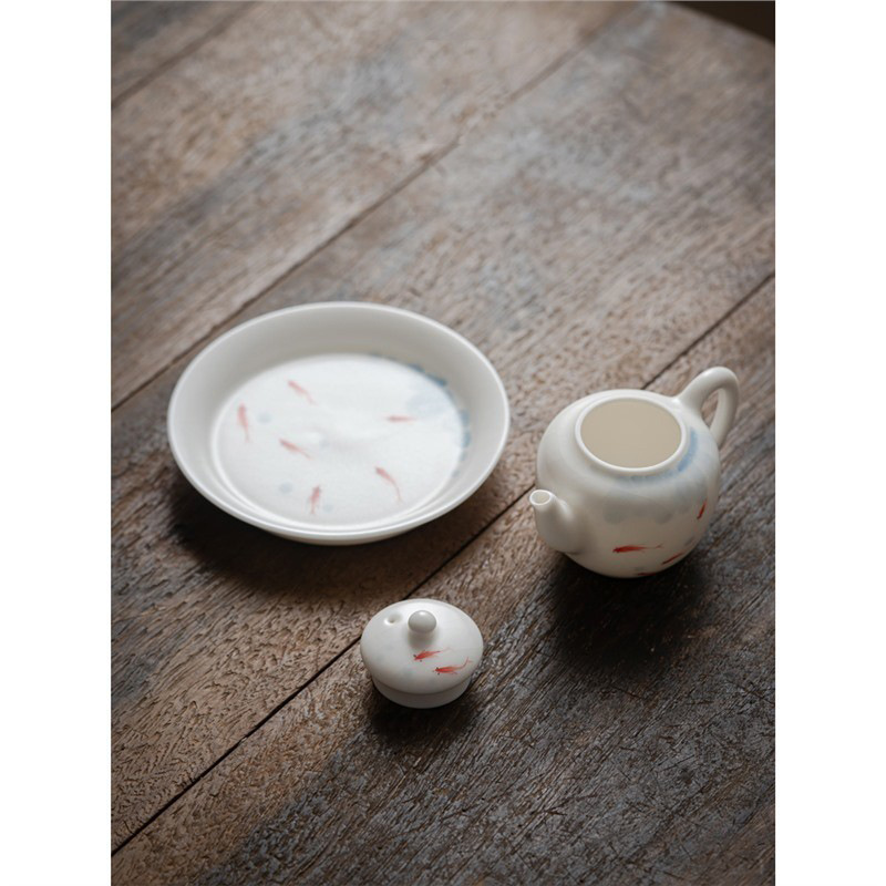 Ấm trà Ru Kiln ấm trà vẽ tay cá vui vẻ ấm trà đơn gốm sứ khay đựng bán buôn bộ trà Kung Fu Trung Quốc gia dụng