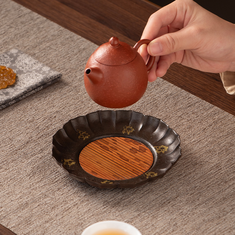 Chậu cánh hoa sen lót tre hàng rào cổ mẫu mới khay đựng trà bằng đồng khay đựng trà khô phụ kiện bộ trà gia dụng cổ điển