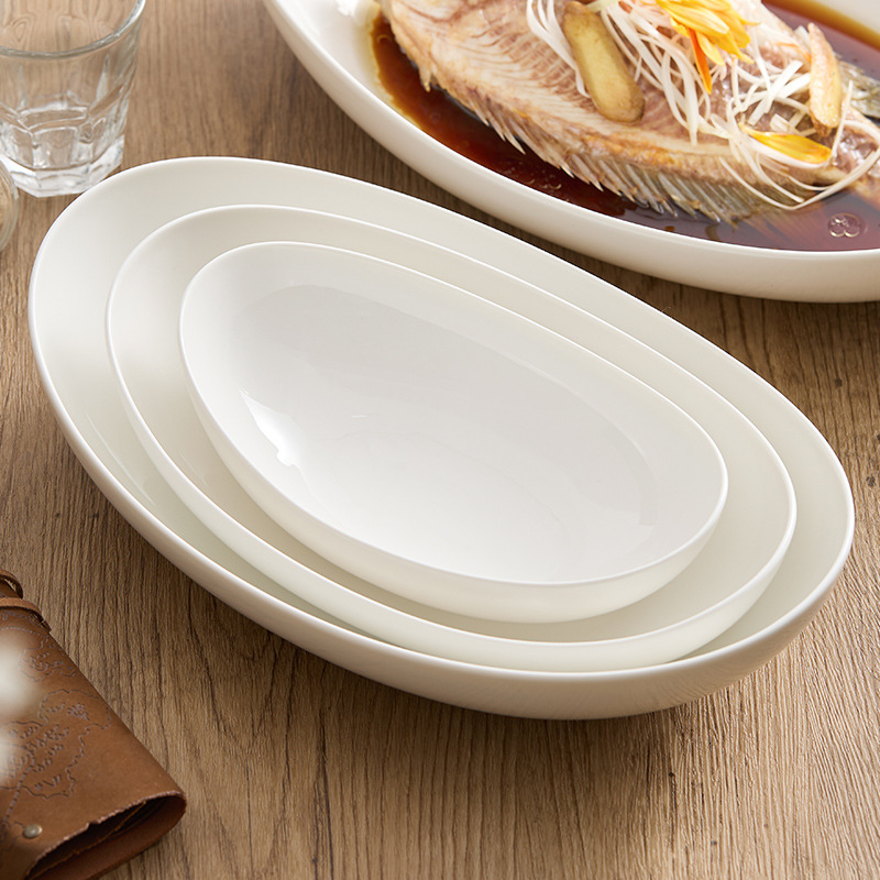 Bát hình bầu dục sứ trắng, bát salad trái cây hình đặc biệt, bộ đồ ăn khách sạn, bộ đồ ăn nhà hàng, bát giác cao cấp, đĩa gia dụng, đĩa cá