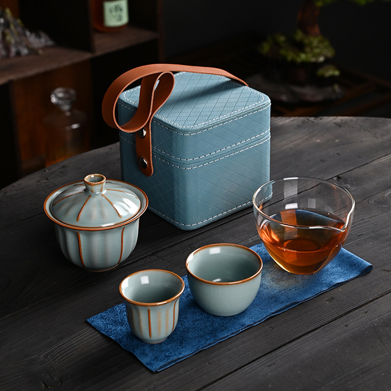 Bộ ấm trà Kung Fu du lịch Ruyao, một ấm hai cốc, đồ pha trà cầm tay di động đi công tác ngoài trời, quà lưu niệm