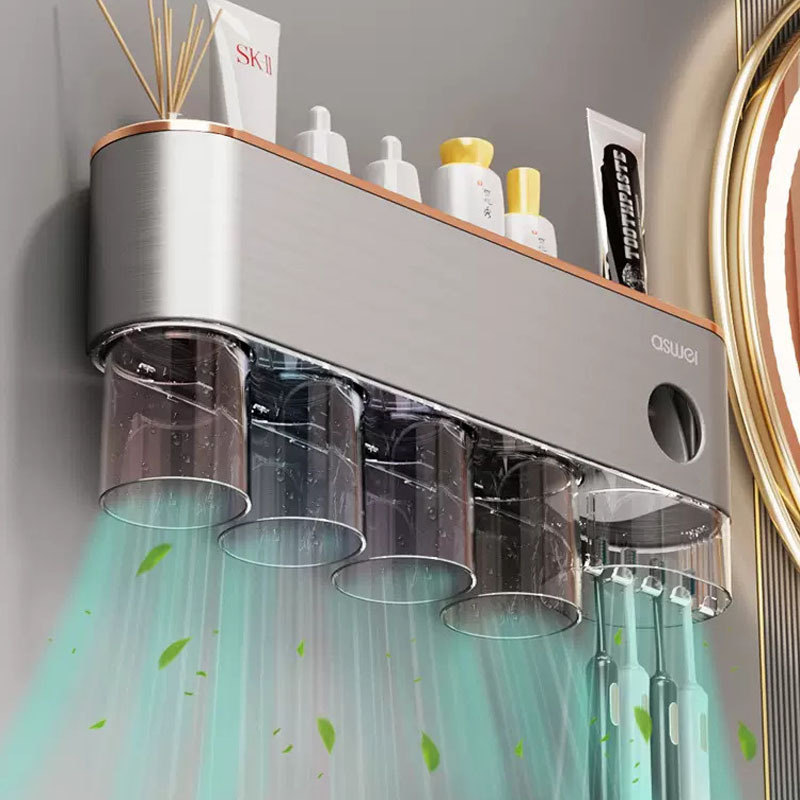 Giá để bàn chải đánh răng, Cốc đựng bàn chải đánh răng, cốc nước súc miệng điện, dụng cụ đánh răng, giá treo tường không đục lỗ, giá treo hộp đựng bàn chải đánh răng
