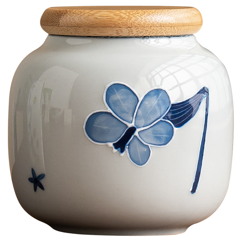 Lọ trà gốm sứ chạm nổi vẽ tay, bình rỗng cầm tay, bình đựng trà, bình kín, bình chống ẩm, bình đựng trà