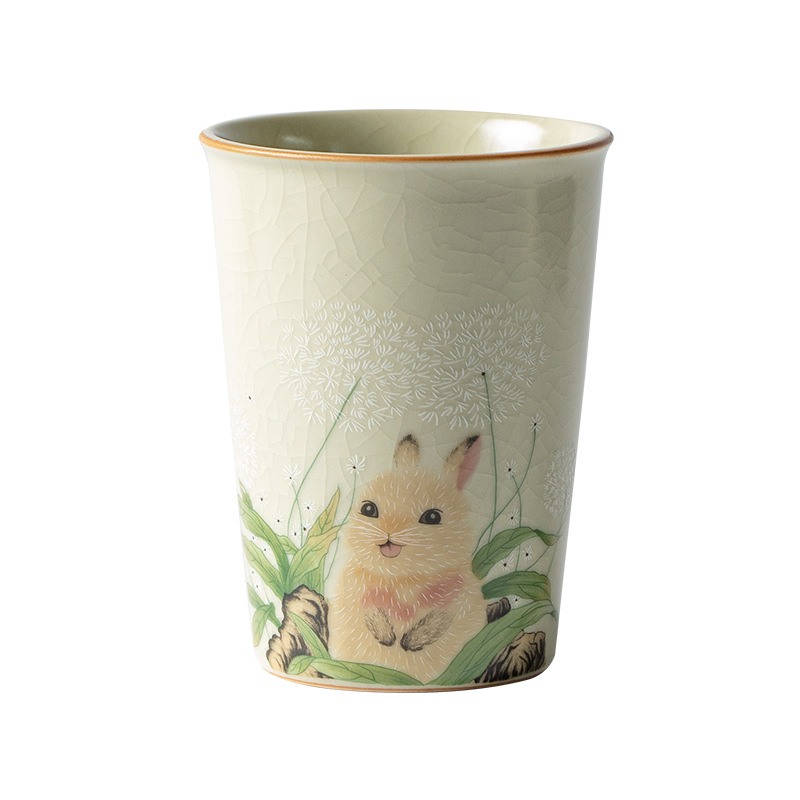 Cốc Coke thỏ dễ thương màu be Ru Kiln Cốc tiện dụng Cốc pha trà gốm sứ cỡ lớn Cốc đơn Bộ trà Kung Fu