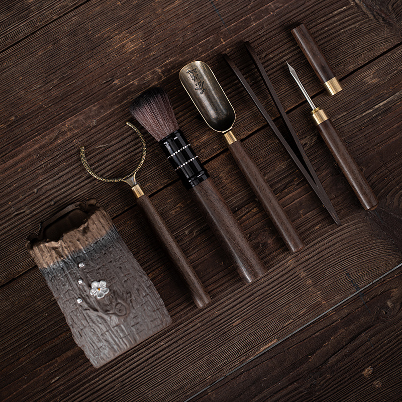 Trà đạo gốm thô kiểu Nhật sáu quý ông mạ vàng mạ bạc kẹp trà thủ công phụ kiện trà đạo gốm sứ Kung Fu