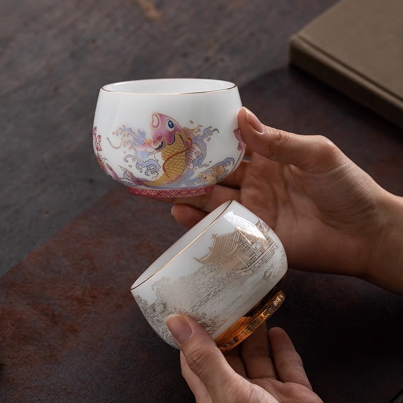 Cốc chủ nhân loại băng cao cấp, quà tặng gia dụng chuyên dụng cá nhân cỡ lớn, trà gốm sứ, mỡ cừu, cốc trà ngọc, hộp quà