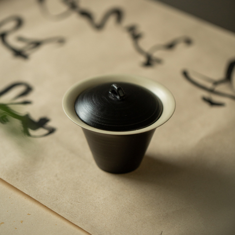 Bát có nắp hình móng ngựa bằng bột, bát có nắp hai tài năng bằng gốm, Bát pha trà cỡ nhỏ kiểu cổ điển phong cách Wabai, tách trà, Bộ trà Kung Fu đơn