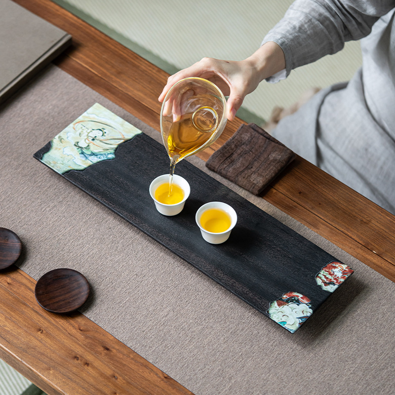 Bàn trà gỗ nhỏ bằng sắt rèn kiểu Nhật, khay trà pha khô bằng gỗ sáp trắng, khay đựng trà bằng gỗ nguyên tấm, Khay đựng ấm