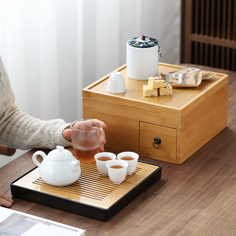 Hộp đựng đồ đa năng kiểu Nhật, khay trà lớn pha khô, bộ trà Kung Fu, khay trà đơn giản gia dụng, biển trà