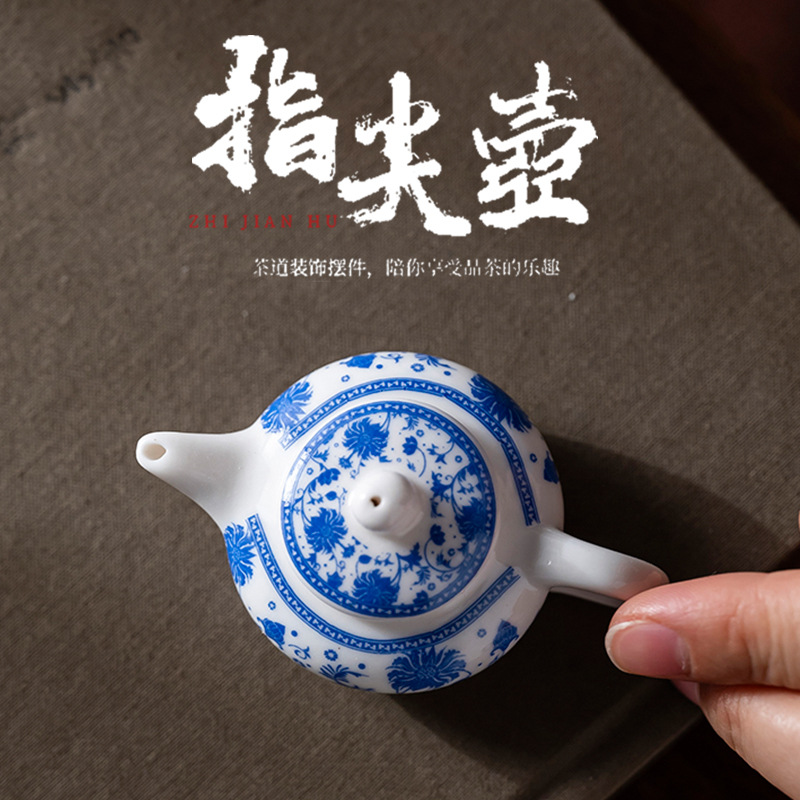 Ấm trà màu xanh và trắng đầu ngón tay đồ trang trí thú cưng ấm trà bỏ túi ấm trà chơi trà dụng cụ pha trà dung tích nhỏ ấm trà phụ kiện dụng cụ pha trà