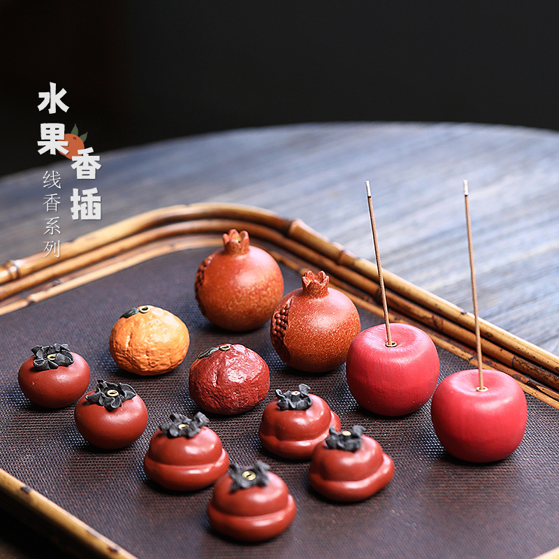 Đồ trang trí cắm hương hồng trà tử sa Nghi Hưng đồ trang trí hương thơm thủ công lựu cam táo điêu khắc bộ trà phụ kiện bàn trà
