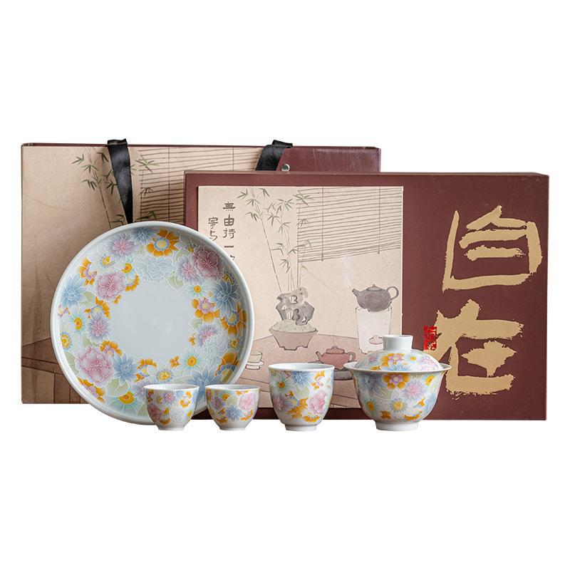 Đồ tráng men cổ, bát cốc đựng trà, bộ ấm trà, hộp quà tặng, quà tặng cho người lớn tuổi, tiệc sinh nhật của cha mẹ, tân gia